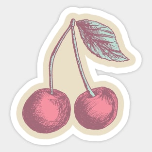 Vintage Retro Cool Toned Pastel Cherries Sticker